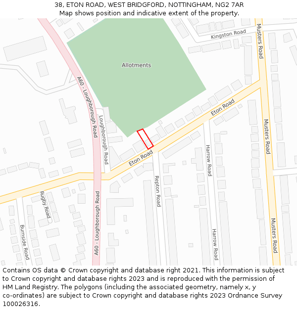 38, ETON ROAD, WEST BRIDGFORD, NOTTINGHAM, NG2 7AR: Location map and indicative extent of plot