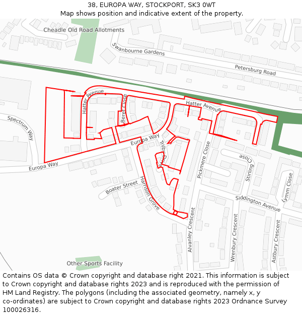 38, EUROPA WAY, STOCKPORT, SK3 0WT: Location map and indicative extent of plot