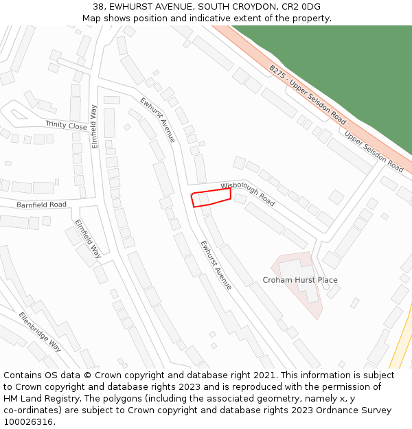 38, EWHURST AVENUE, SOUTH CROYDON, CR2 0DG: Location map and indicative extent of plot