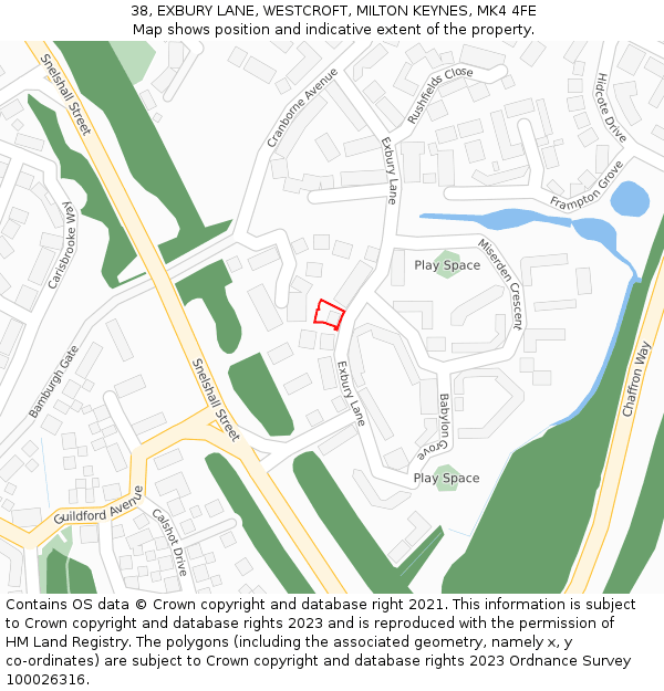 38, EXBURY LANE, WESTCROFT, MILTON KEYNES, MK4 4FE: Location map and indicative extent of plot