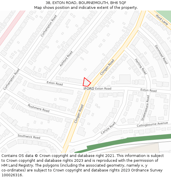 38, EXTON ROAD, BOURNEMOUTH, BH6 5QF: Location map and indicative extent of plot