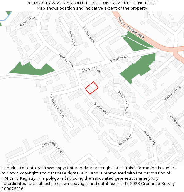 38, FACKLEY WAY, STANTON HILL, SUTTON-IN-ASHFIELD, NG17 3HT: Location map and indicative extent of plot