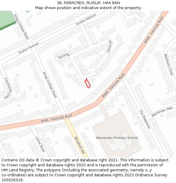 38, FAIRACRES, RUISLIP, HA4 8AN: Location map and indicative extent of plot