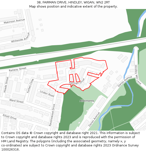 38, FAIRMAN DRIVE, HINDLEY, WIGAN, WN2 2RT: Location map and indicative extent of plot