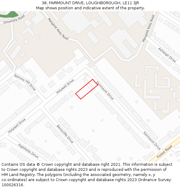 38, FAIRMOUNT DRIVE, LOUGHBOROUGH, LE11 3JR: Location map and indicative extent of plot