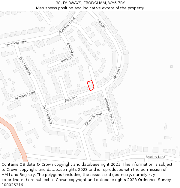 38, FAIRWAYS, FRODSHAM, WA6 7RY: Location map and indicative extent of plot