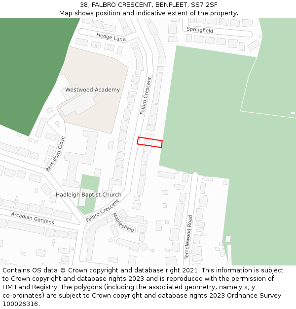 38, FALBRO CRESCENT, BENFLEET, SS7 2SF: Location map and indicative extent of plot