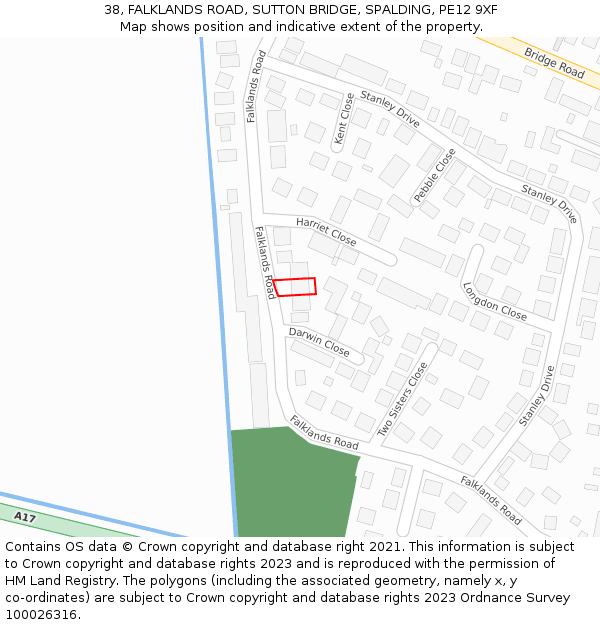 38, FALKLANDS ROAD, SUTTON BRIDGE, SPALDING, PE12 9XF: Location map and indicative extent of plot