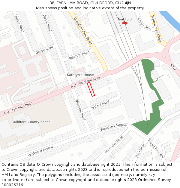 38, FARNHAM ROAD, GUILDFORD, GU2 4JN: Location map and indicative extent of plot