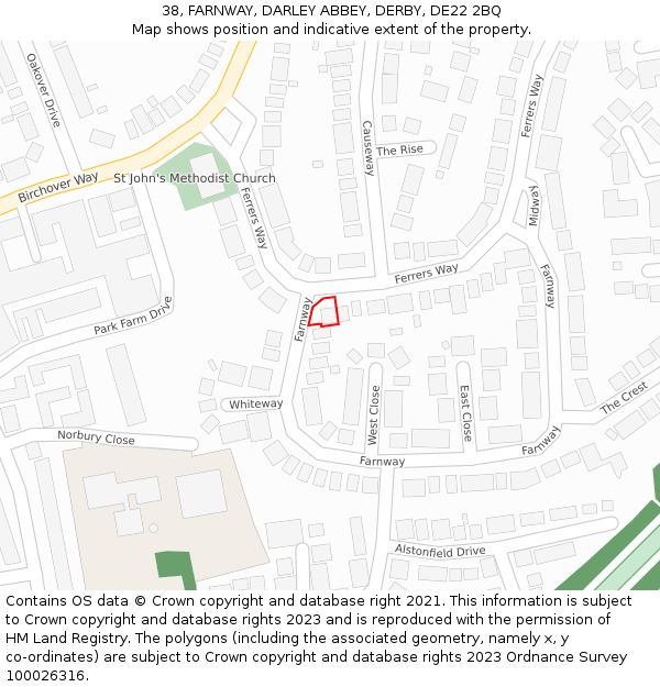 38, FARNWAY, DARLEY ABBEY, DERBY, DE22 2BQ: Location map and indicative extent of plot