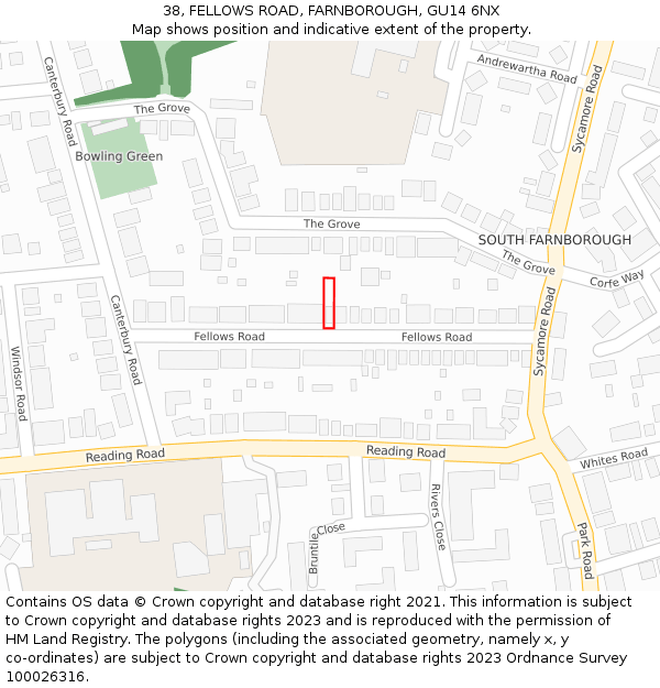 38, FELLOWS ROAD, FARNBOROUGH, GU14 6NX: Location map and indicative extent of plot