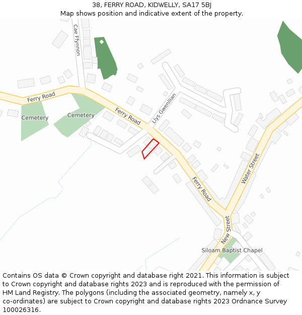 38, FERRY ROAD, KIDWELLY, SA17 5BJ: Location map and indicative extent of plot