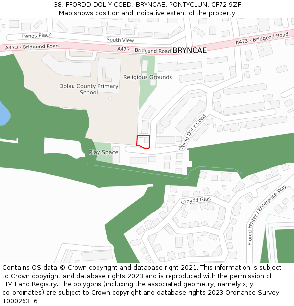 38, FFORDD DOL Y COED, BRYNCAE, PONTYCLUN, CF72 9ZF: Location map and indicative extent of plot
