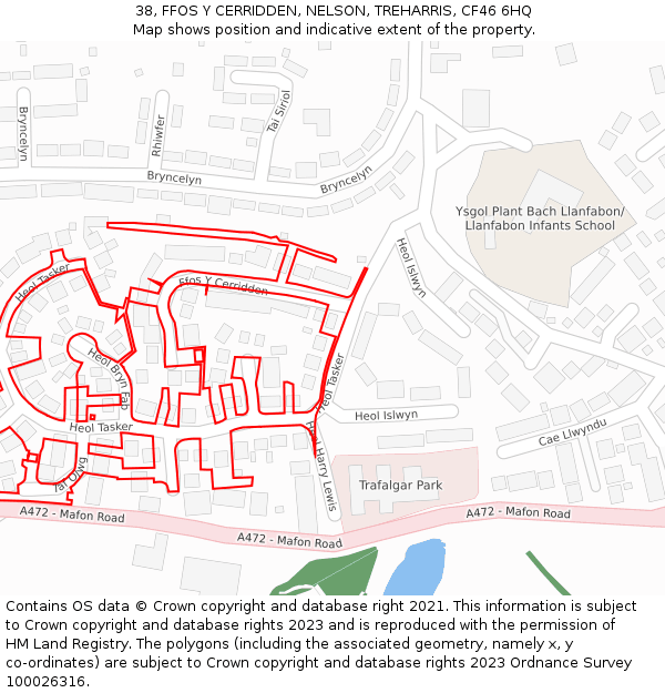 38, FFOS Y CERRIDDEN, NELSON, TREHARRIS, CF46 6HQ: Location map and indicative extent of plot