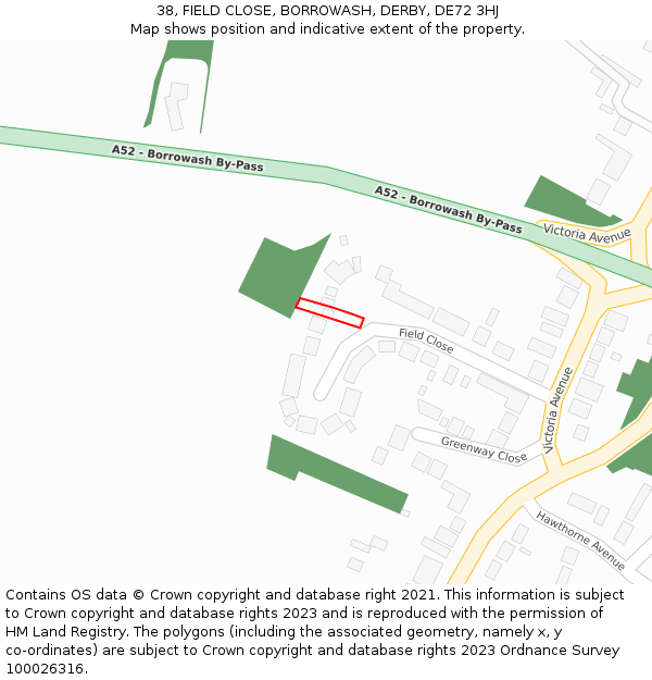 38, FIELD CLOSE, BORROWASH, DERBY, DE72 3HJ: Location map and indicative extent of plot