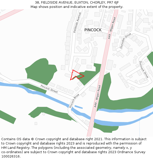38, FIELDSIDE AVENUE, EUXTON, CHORLEY, PR7 6JF: Location map and indicative extent of plot