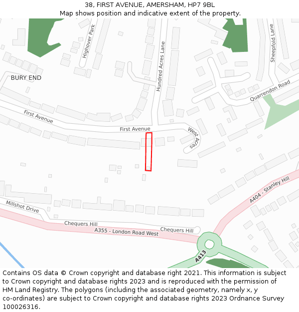 38, FIRST AVENUE, AMERSHAM, HP7 9BL: Location map and indicative extent of plot