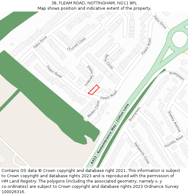 38, FLEAM ROAD, NOTTINGHAM, NG11 8PL: Location map and indicative extent of plot