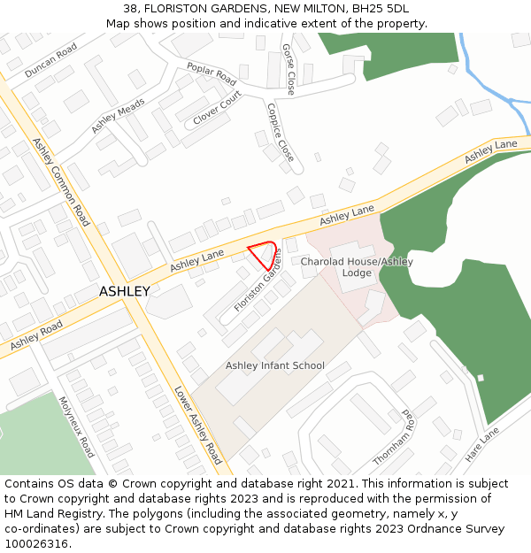 38, FLORISTON GARDENS, NEW MILTON, BH25 5DL: Location map and indicative extent of plot