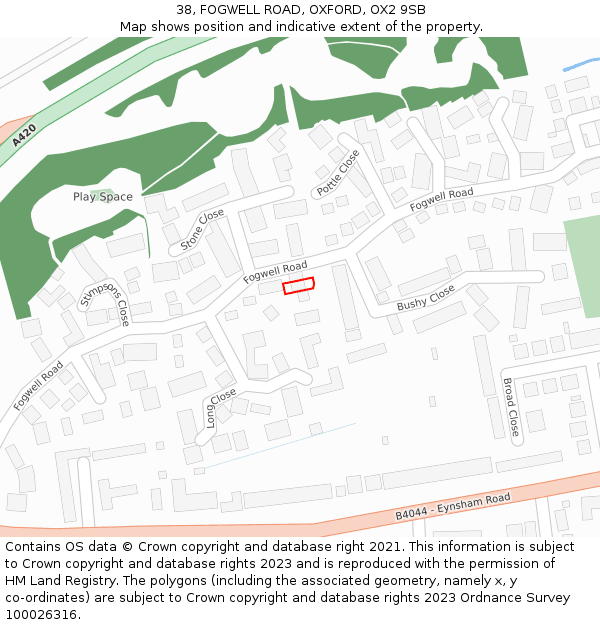 38, FOGWELL ROAD, OXFORD, OX2 9SB: Location map and indicative extent of plot