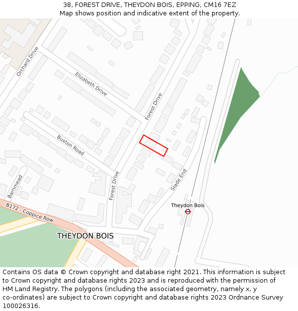 38, FOREST DRIVE, THEYDON BOIS, EPPING, CM16 7EZ: Location map and indicative extent of plot