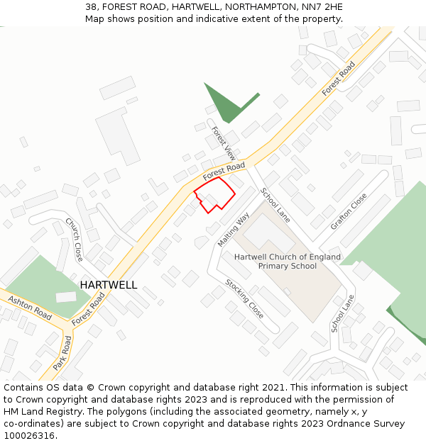 38, FOREST ROAD, HARTWELL, NORTHAMPTON, NN7 2HE: Location map and indicative extent of plot