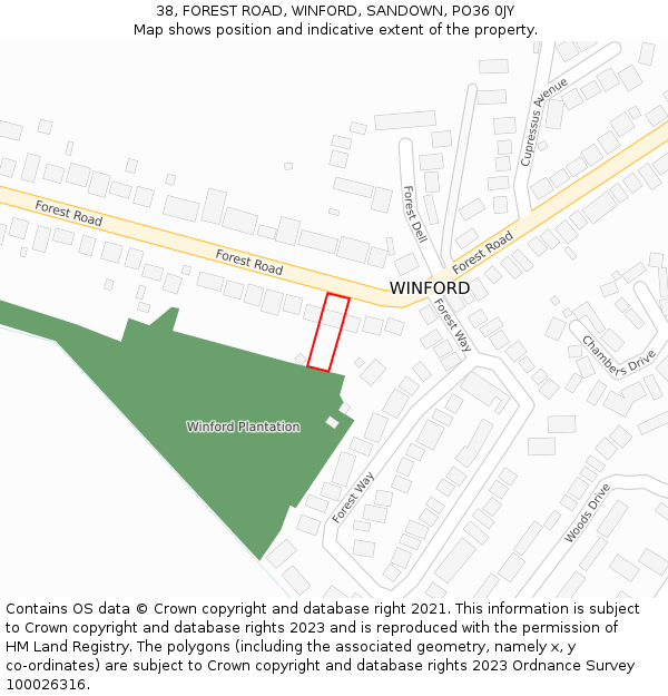 38, FOREST ROAD, WINFORD, SANDOWN, PO36 0JY: Location map and indicative extent of plot