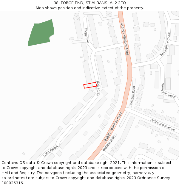 38, FORGE END, ST ALBANS, AL2 3EQ: Location map and indicative extent of plot