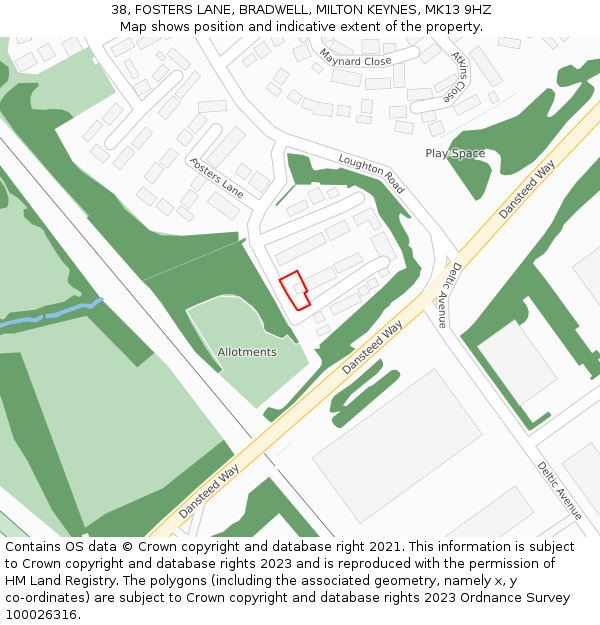 38, FOSTERS LANE, BRADWELL, MILTON KEYNES, MK13 9HZ: Location map and indicative extent of plot