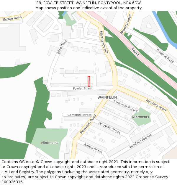 38, FOWLER STREET, WAINFELIN, PONTYPOOL, NP4 6DW: Location map and indicative extent of plot