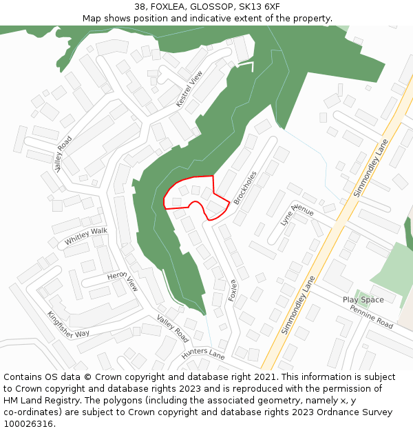 38, FOXLEA, GLOSSOP, SK13 6XF: Location map and indicative extent of plot