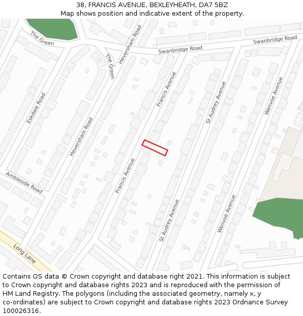 38, FRANCIS AVENUE, BEXLEYHEATH, DA7 5BZ: Location map and indicative extent of plot