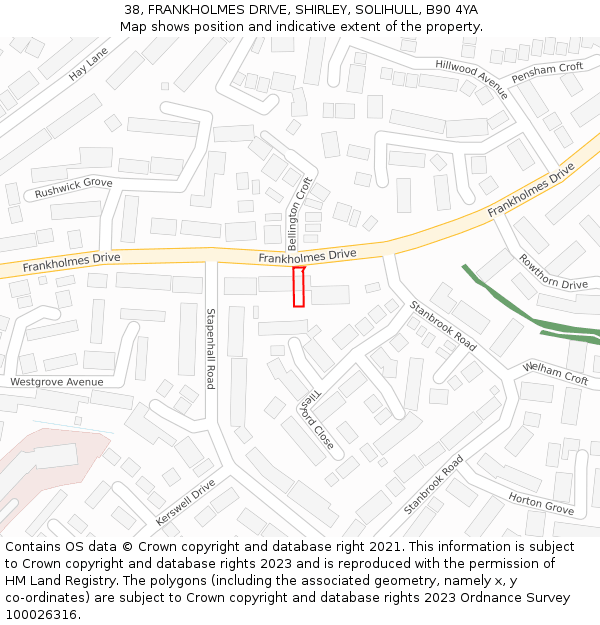 38, FRANKHOLMES DRIVE, SHIRLEY, SOLIHULL, B90 4YA: Location map and indicative extent of plot