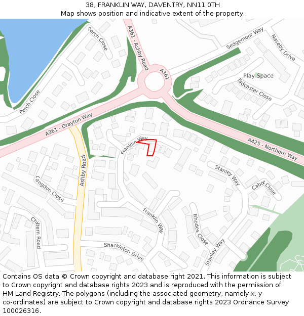 38, FRANKLIN WAY, DAVENTRY, NN11 0TH: Location map and indicative extent of plot