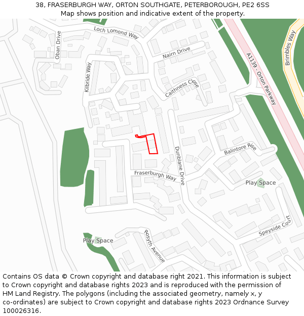 38, FRASERBURGH WAY, ORTON SOUTHGATE, PETERBOROUGH, PE2 6SS: Location map and indicative extent of plot