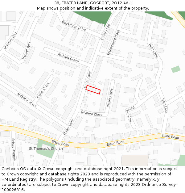 38, FRATER LANE, GOSPORT, PO12 4AU: Location map and indicative extent of plot