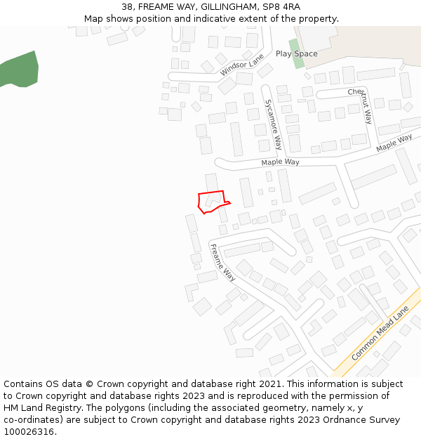 38, FREAME WAY, GILLINGHAM, SP8 4RA: Location map and indicative extent of plot