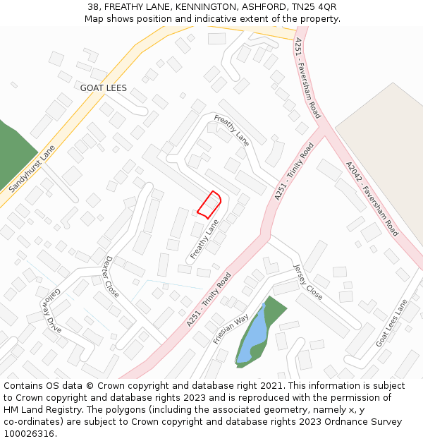 38, FREATHY LANE, KENNINGTON, ASHFORD, TN25 4QR: Location map and indicative extent of plot