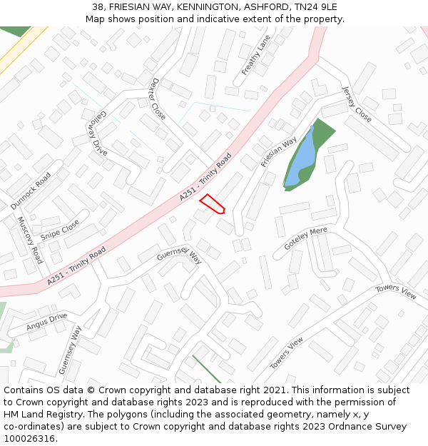38, FRIESIAN WAY, KENNINGTON, ASHFORD, TN24 9LE: Location map and indicative extent of plot