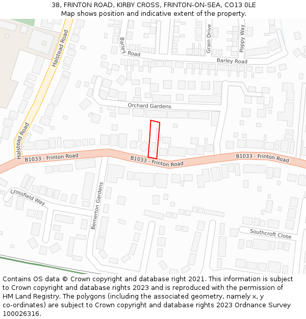 38, FRINTON ROAD, KIRBY CROSS, FRINTON-ON-SEA, CO13 0LE: Location map and indicative extent of plot