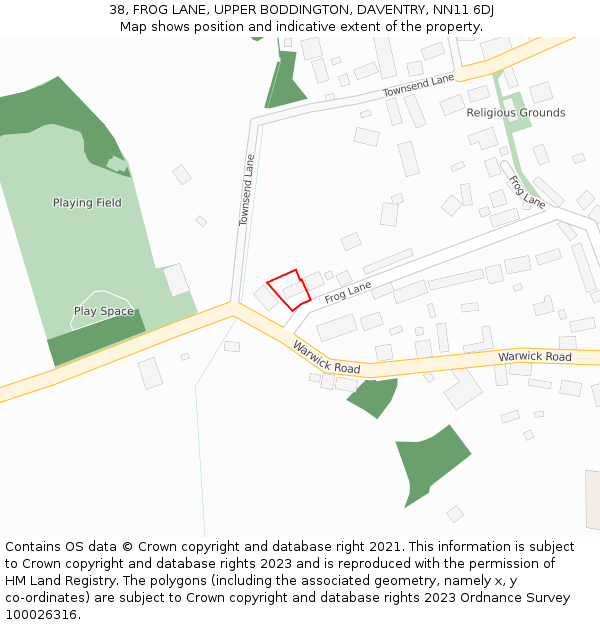 38, FROG LANE, UPPER BODDINGTON, DAVENTRY, NN11 6DJ: Location map and indicative extent of plot