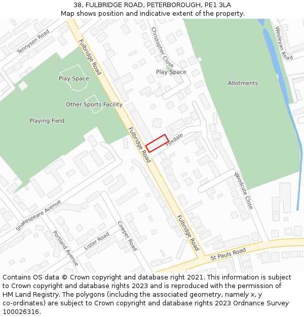 38, FULBRIDGE ROAD, PETERBOROUGH, PE1 3LA: Location map and indicative extent of plot
