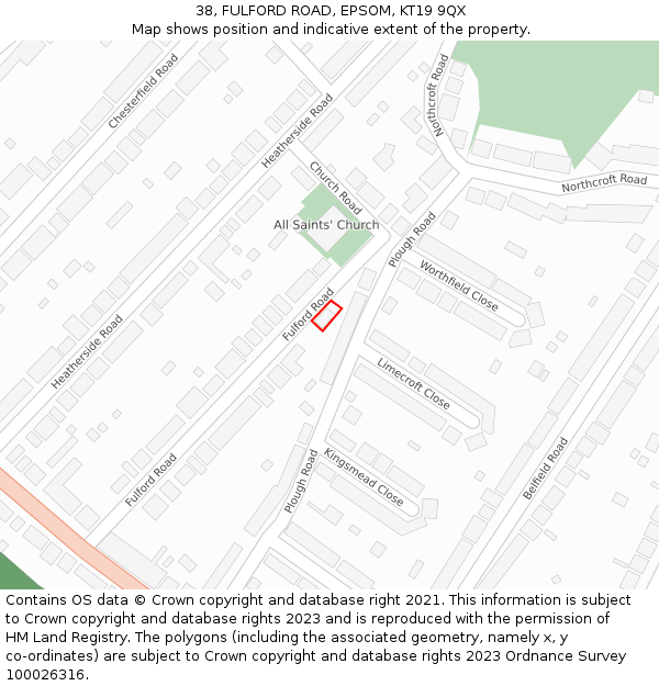 38, FULFORD ROAD, EPSOM, KT19 9QX: Location map and indicative extent of plot