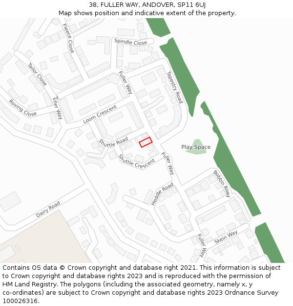 38, FULLER WAY, ANDOVER, SP11 6UJ: Location map and indicative extent of plot