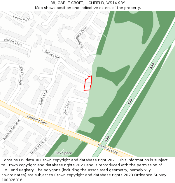 38, GABLE CROFT, LICHFIELD, WS14 9RY: Location map and indicative extent of plot