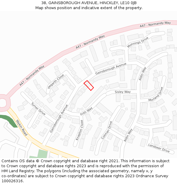 38, GAINSBOROUGH AVENUE, HINCKLEY, LE10 0JB: Location map and indicative extent of plot