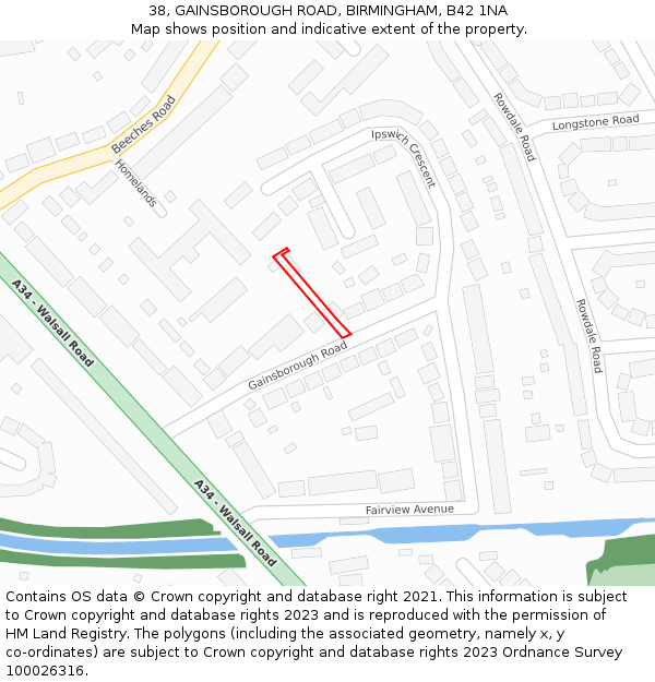 38, GAINSBOROUGH ROAD, BIRMINGHAM, B42 1NA: Location map and indicative extent of plot