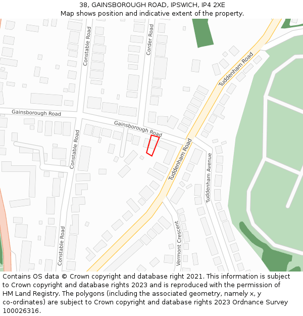 38, GAINSBOROUGH ROAD, IPSWICH, IP4 2XE: Location map and indicative extent of plot