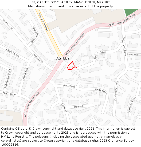 38, GARNER DRIVE, ASTLEY, MANCHESTER, M29 7RT: Location map and indicative extent of plot