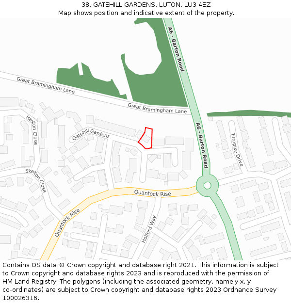38, GATEHILL GARDENS, LUTON, LU3 4EZ: Location map and indicative extent of plot